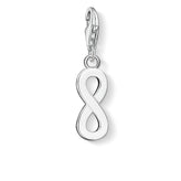 Silver infinity symbol charm on a white background