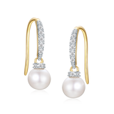 9ct Yellow Gold 0.08 CARAT tw of Diamonds 6mm Cultured Freshwater Pearl Drop Earrings