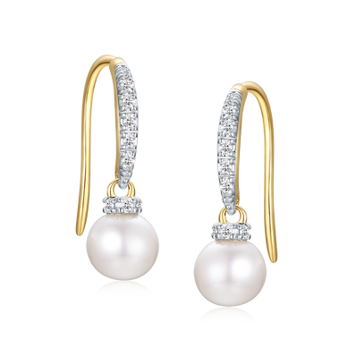 9ct Yellow Gold 0.08 CARAT tw of Diamonds 6mm Cultured Freshwater Pearl Drop Earrings