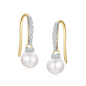 9ct Yellow Gold 0.08 CARAT tw of Diamonds 6mm Cultured Freshwater Pearl Drop Earrings