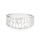 Sterling Silver 3 Hearts in Rectangle Ring