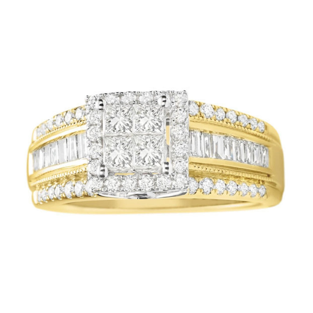 New York 14ct Yellow Gold Princess, Baguette & Round Cut 1.00 Carat tw Diamond Ring