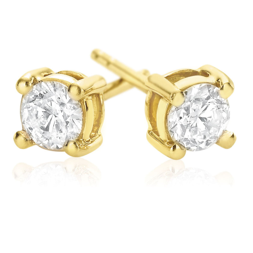 Solitaire 18ct Yellow Gold Round Cut 0.50 Carat tw Diamond Earrings ...