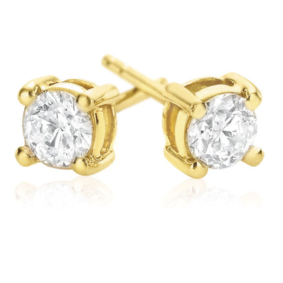 Solitaire 18ct Yellow Gold Round Cut 0.50 Carat tw Diamond Earrings