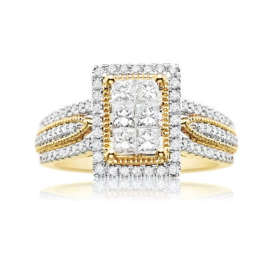 New York 14ct Yellow Gold Round & Princess Cut 1.00 Carat tw Diamond Ring