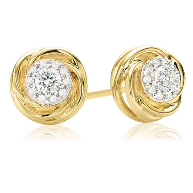 9ct Yellow Gold Round Cut 0.20 Carat tw Diamond Earrings