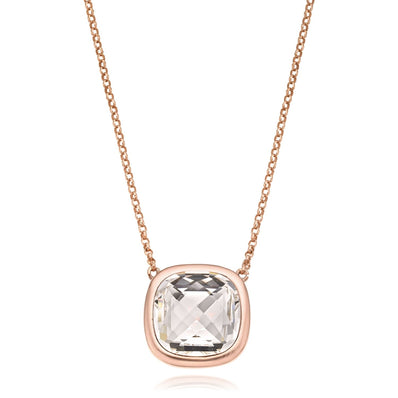 Sterling Silver Rose Gold Plated Crystal Cushion Necklace
