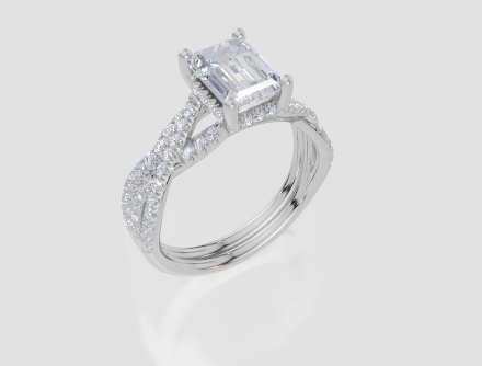 9ct White Gold Emerald Cut 1.87 Carat tw of Lab-Grown Diamonds Ring and 9ct White Gold 0.28 Carat tw of Lab-Grown  Diamonds Band