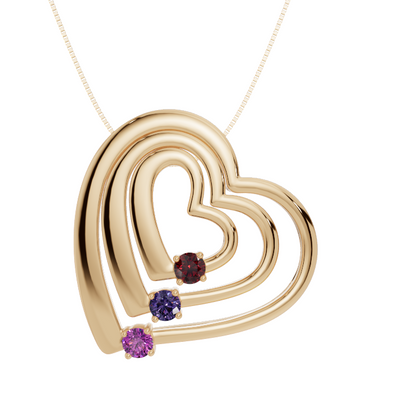 Personalised 3 Birthstones Multi Layered Heart Pendant