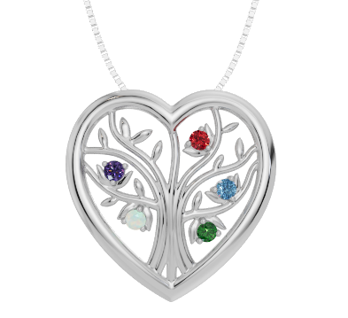 Personalised 5 Birthstones Heart Tree Pendant