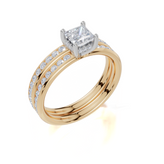 9ct Yellow Gold Princess Cut 0.87 Carat tw of Lab-Grown Diamonds Ring and 9ct Yellow Gold 0.35 Carat tw of Lab-Grown  Diamonds Band