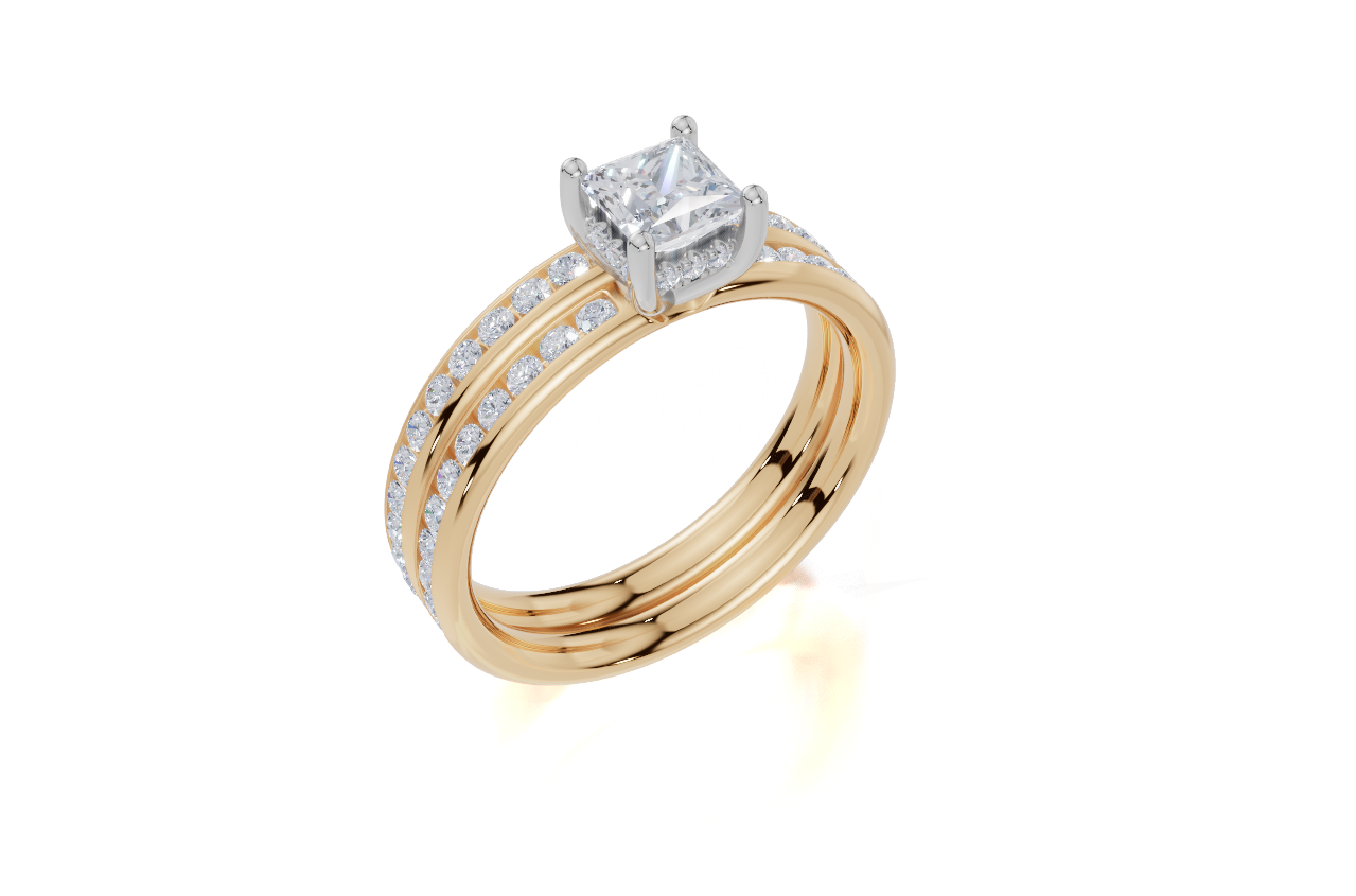 9ct Yellow Gold Princess Cut 0.87 Carat tw of Lab-Grown Diamonds Ring and 9ct Yellow Gold 0.35 Carat tw of Lab-Grown  Diamonds Band