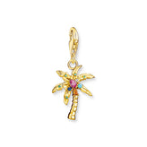 Gold palm tree charm with colorful stones on a white background