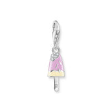 Ice cream charm with pink and yellow design on a white background