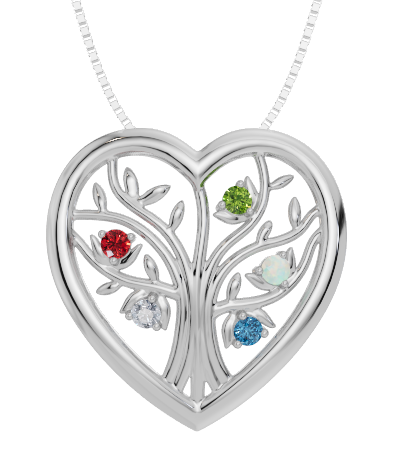 Personalised 5 Birthstones Heart Tree Pendant