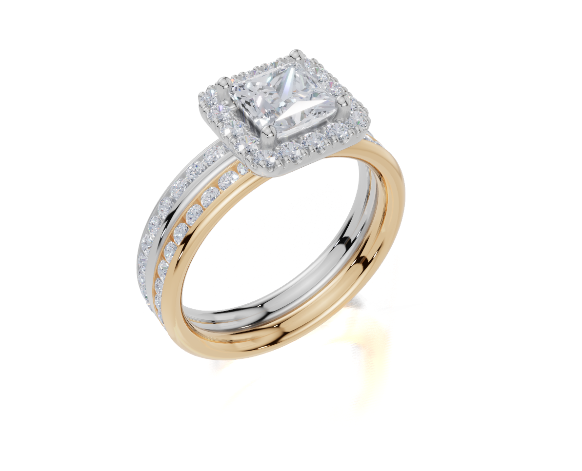 9ct Yellow Gold Princess Cut 1.56 Carat tw of Lab-Grown Diamonds Ring and 9ct White Gold 0.35 Carat tw of Lab-Grown  Diamonds Band