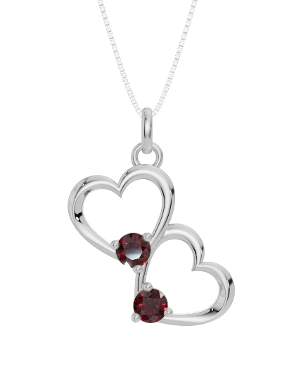 Personalised 2 Birthstones Double Heart Pendant