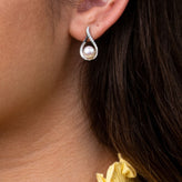 Sterling Silver Freshwater Pearl and Cubic Zirconia Drop Earrings