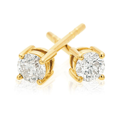 Solitaire 9ct Yellow Gold Round Cut 0.25 Carat tw Diamond Earrings