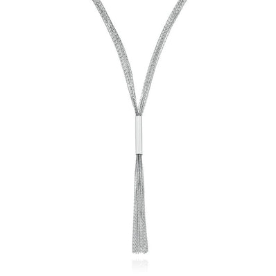 Sterling Silver 45cm Tassle Rhodium Plated Necklace