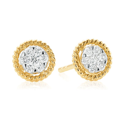 9ct Yellow Gold Round Cut 0.20 Carat tw Diamond Earrings