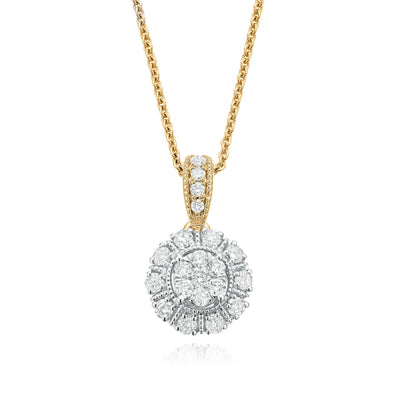 London 9ct Two Tone Gold Round Cut 0.40 Carat tw Diamond Pendant