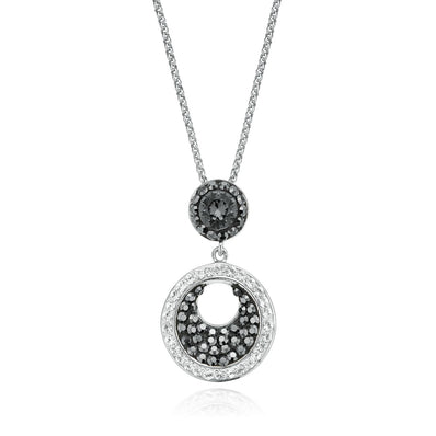 Sterling Silver Round Black & White Crystal Pendant