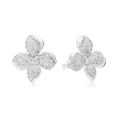 14ct White Gold Round Brilliant Cut 0.60 Carat tw Diamond Flower Stud Earrings