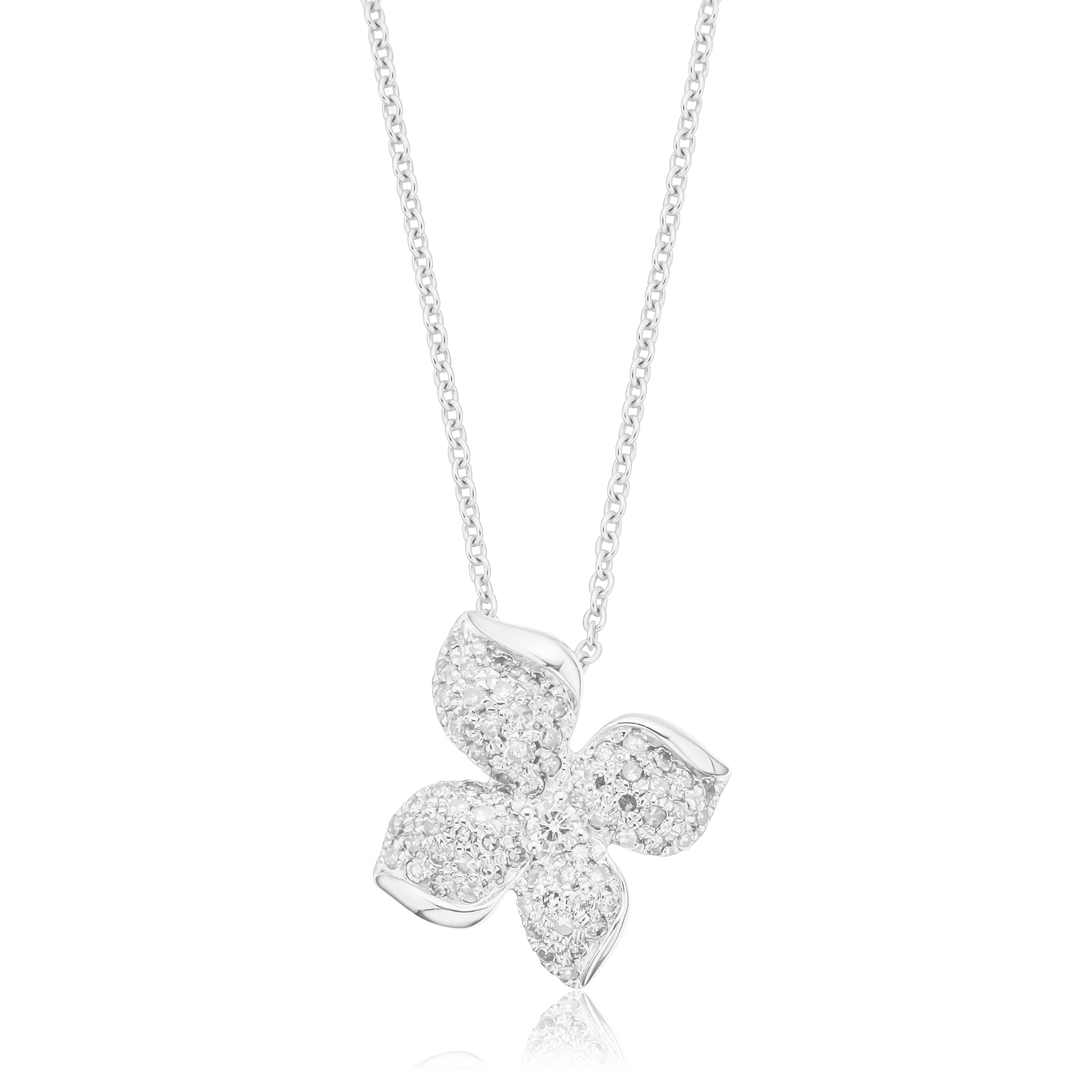 10ct White Gold Round Brilliant Cut 0.33 Carat tw Diamond Flower Pendant