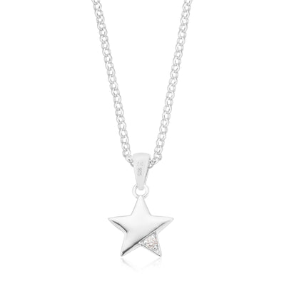 My First Diamond Kids Sterling Silver Round Brilliant Cut Diamond Set Star Necklace