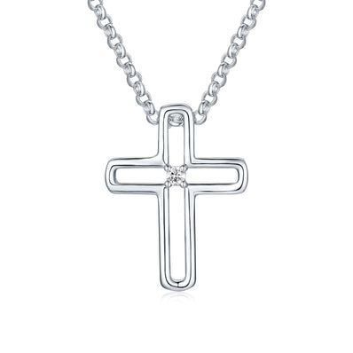 My First Diamond Kids Sterling Silver Round Brilliant Cut Diamond Set Cross Necklace