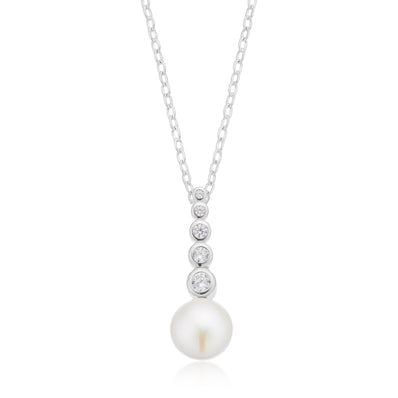 Sterling Silver Button 8.5-9mm White Freshwater Pearls Cubic Zirconia Pendant