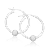 Sterling Silver Round 20x2mm Pattern Ball Hoop Earrings