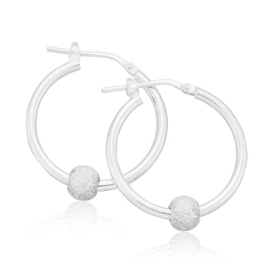 Sterling Silver Round 20x2mm Pattern Ball Hoop Earrings