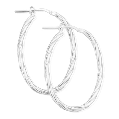 Sterling Silver 20x30mm Oval Twist Hoop Earrings