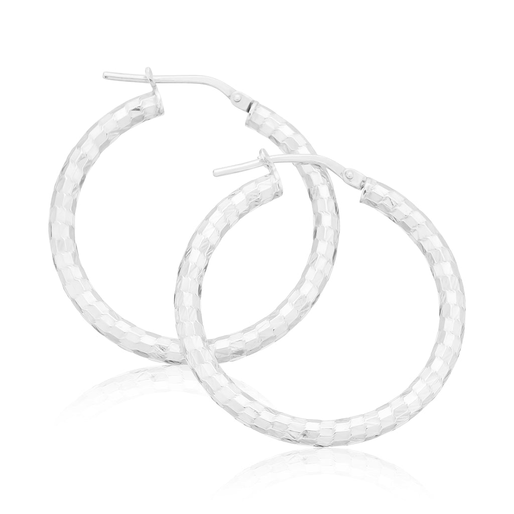 Sterling Silver 25x3mm Round Pattern Hoops