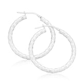 Sterling Silver 25x3mm Round Pattern Hoops