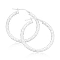 Sterling Silver 25x3mm Round Pattern Hoops