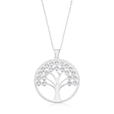 Sterling Silver Round White Cubic Zirconia Tree of Life Pendant