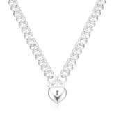 Sterling Silver 45cm Curb Chain with Heart Padlock Necklace