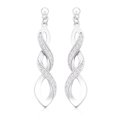 Sterling Silver Round Cubic Zirconia White Hoop Earrings