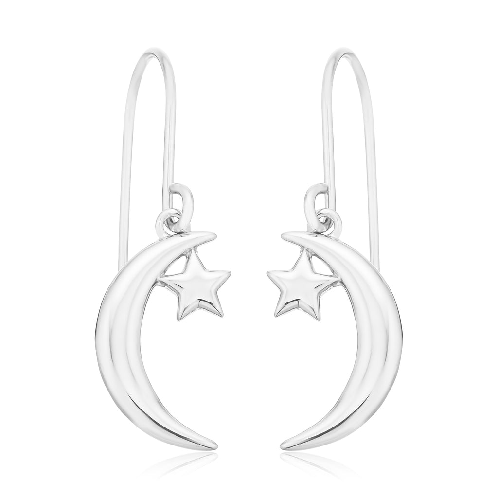 Sterling Silver Moon Star Drop Earrings