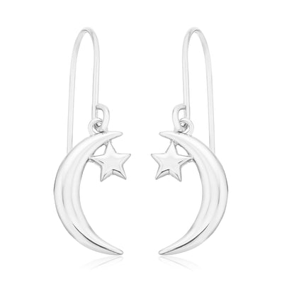 Sterling Silver Moon Star Drop Earrings