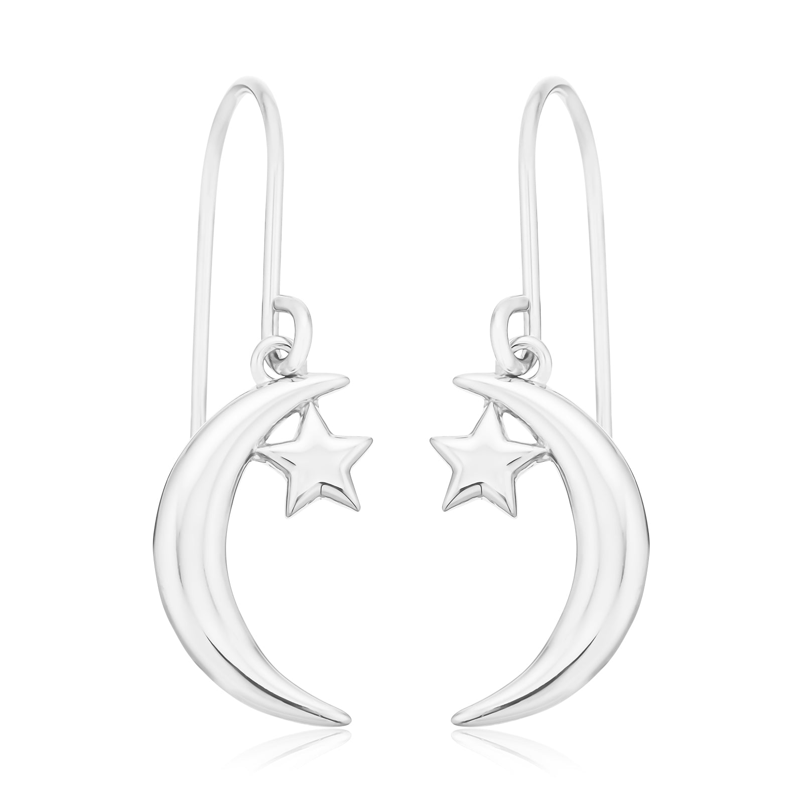Sterling Silver Moon Star Drop Earrings