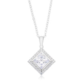 Sterling Silver Princess & Round Cut White Cubic Zirconia Pendant