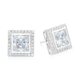 Sterling Silver Princess & Round Cut White Cubic Zirconia Earrings