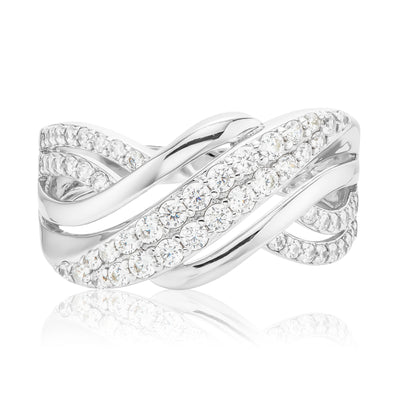 Sterling Silver Round White Cubic Zirconia Waves Rings