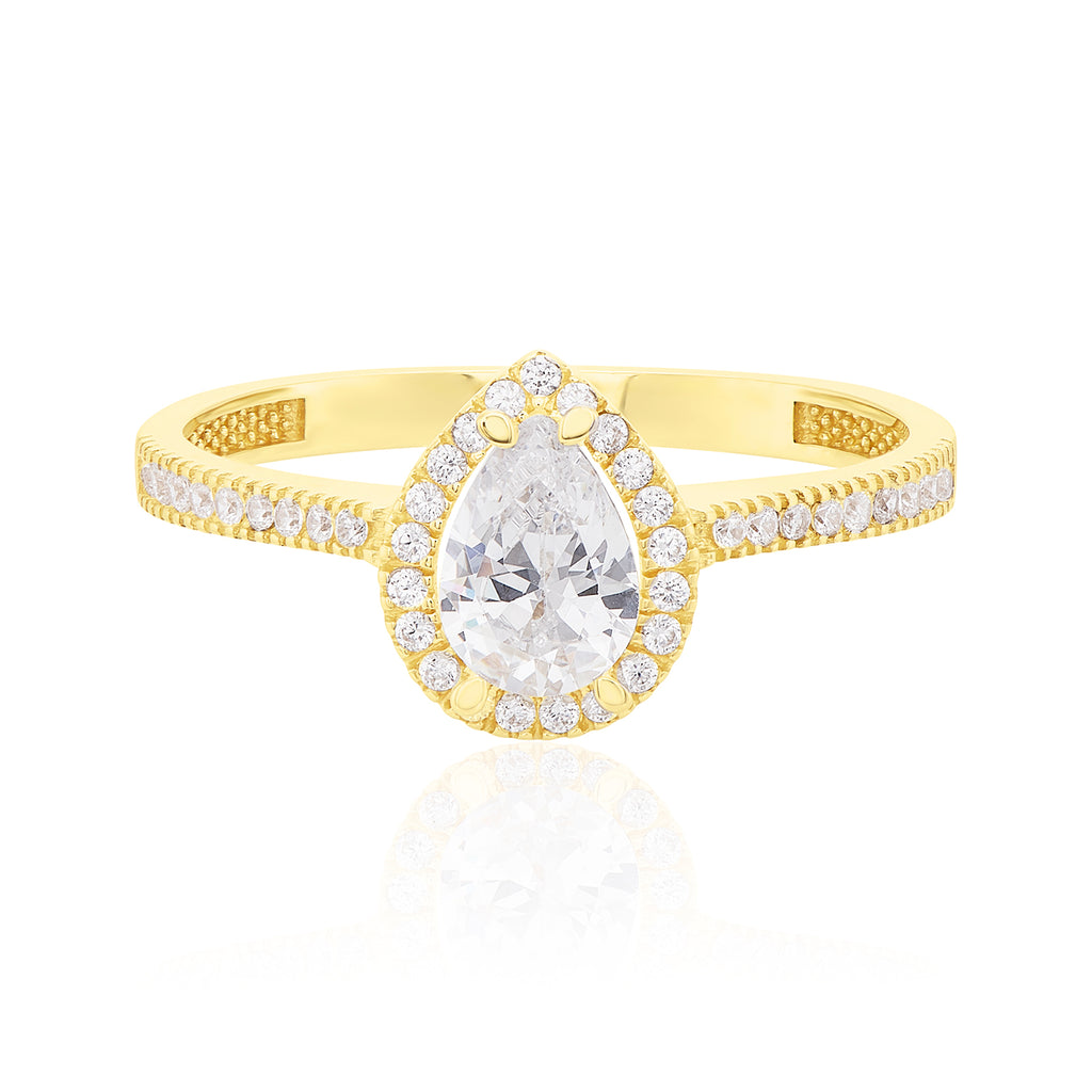 9ct Yellow Gold Pear & Round Cut Wheat Cubic Zirconia Ring