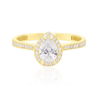 9ct Yellow Gold Pear & Round Cut Wheat Cubic Zirconia Ring