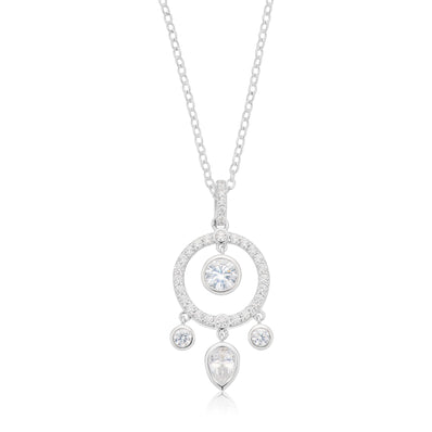 Sterling Silver with Round Brilliant & Pear Cut Cubic Zirconia Pendant